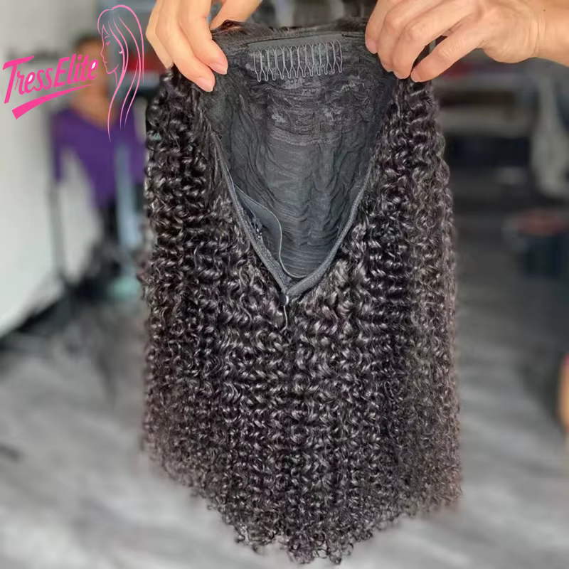 Perruque queue de cheval bouclée crépue de haute qualité, densité 200 %, en cheveux humains, faite à