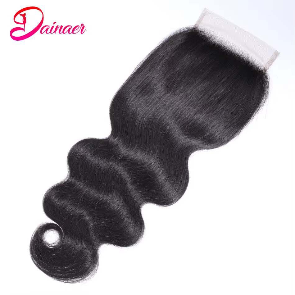 Perruque Lace Closure Wig indienne Remy, cheveux naturels, Body Wave, 4x4, 12-22 pouces