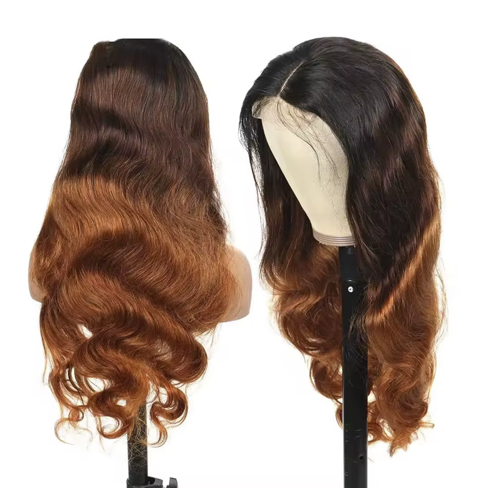 Perruque Lace Frontal Wig Body Wave brésilienne naturelle, cheveux ombrés, blond, 1b/4/27/30, 13x4, 