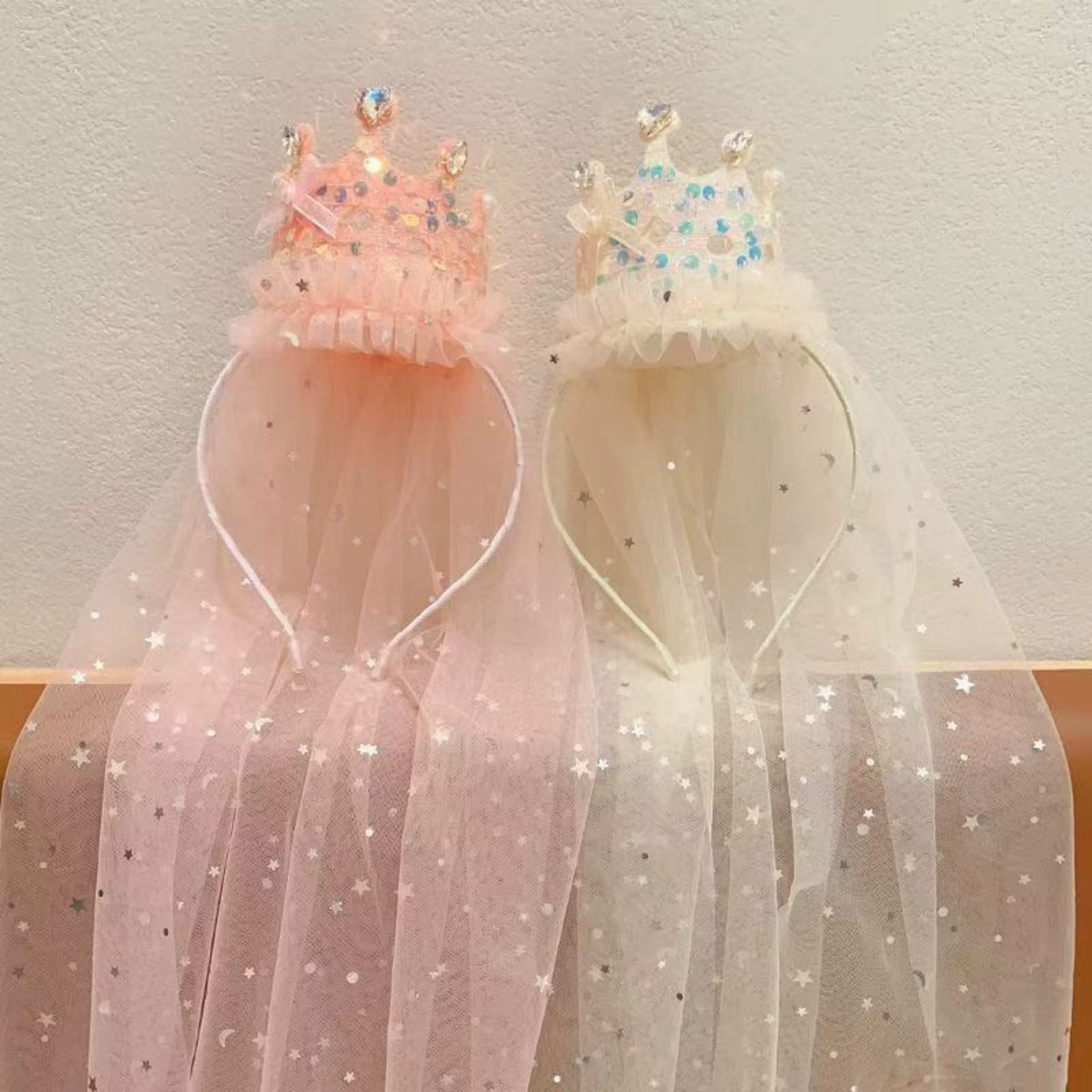 Bandeaux en voile de couronne de princesse, accessoires pour cheveux en Tulle scintillant, couvre-ch