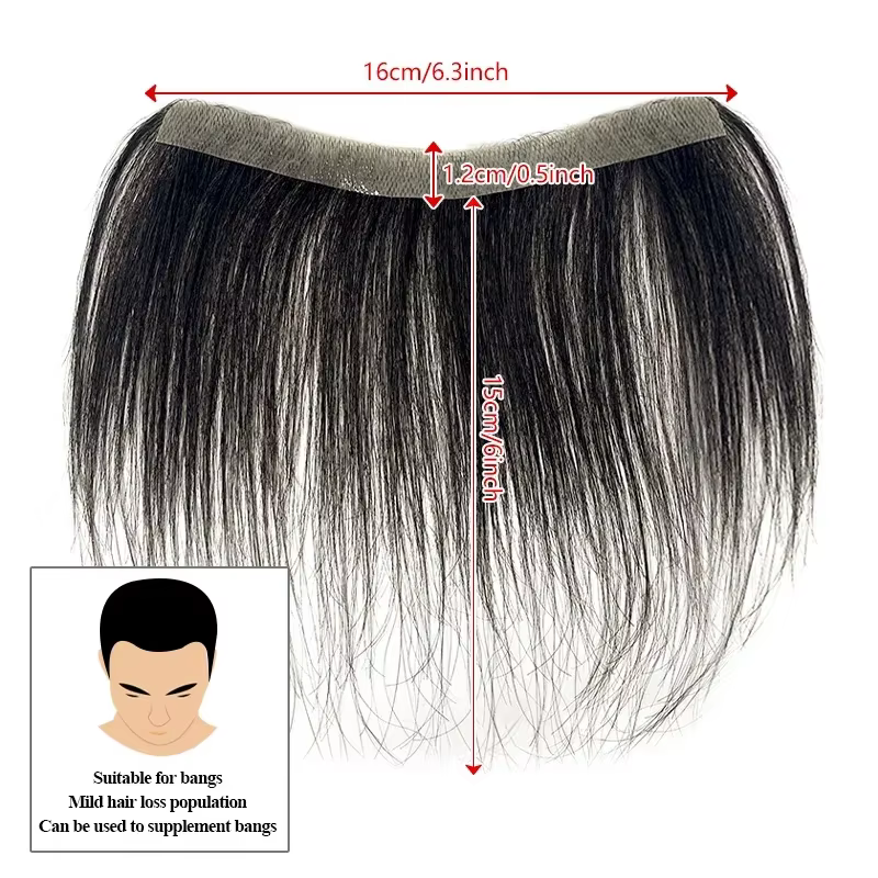 15cm 100% cheveux humains toupet droit Style V ligne de cheveux frontale pour hommes système de remp
