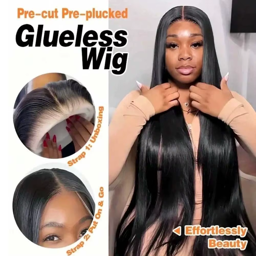 Perruque Lace Frontal Wig sans colle naturelle, cheveux lisses, 40 pouces, 6x5, pre-plucked, 13x6, H