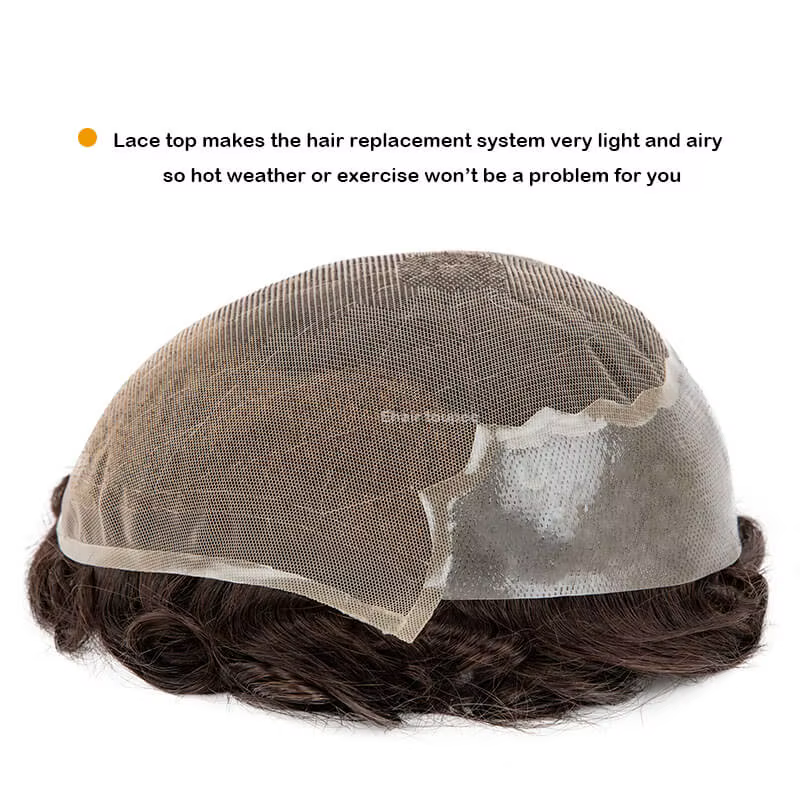 Q6 hommes perruque humaine mâle cheveux prothèse dentelle et noué PU perruques pour hommes, perruque