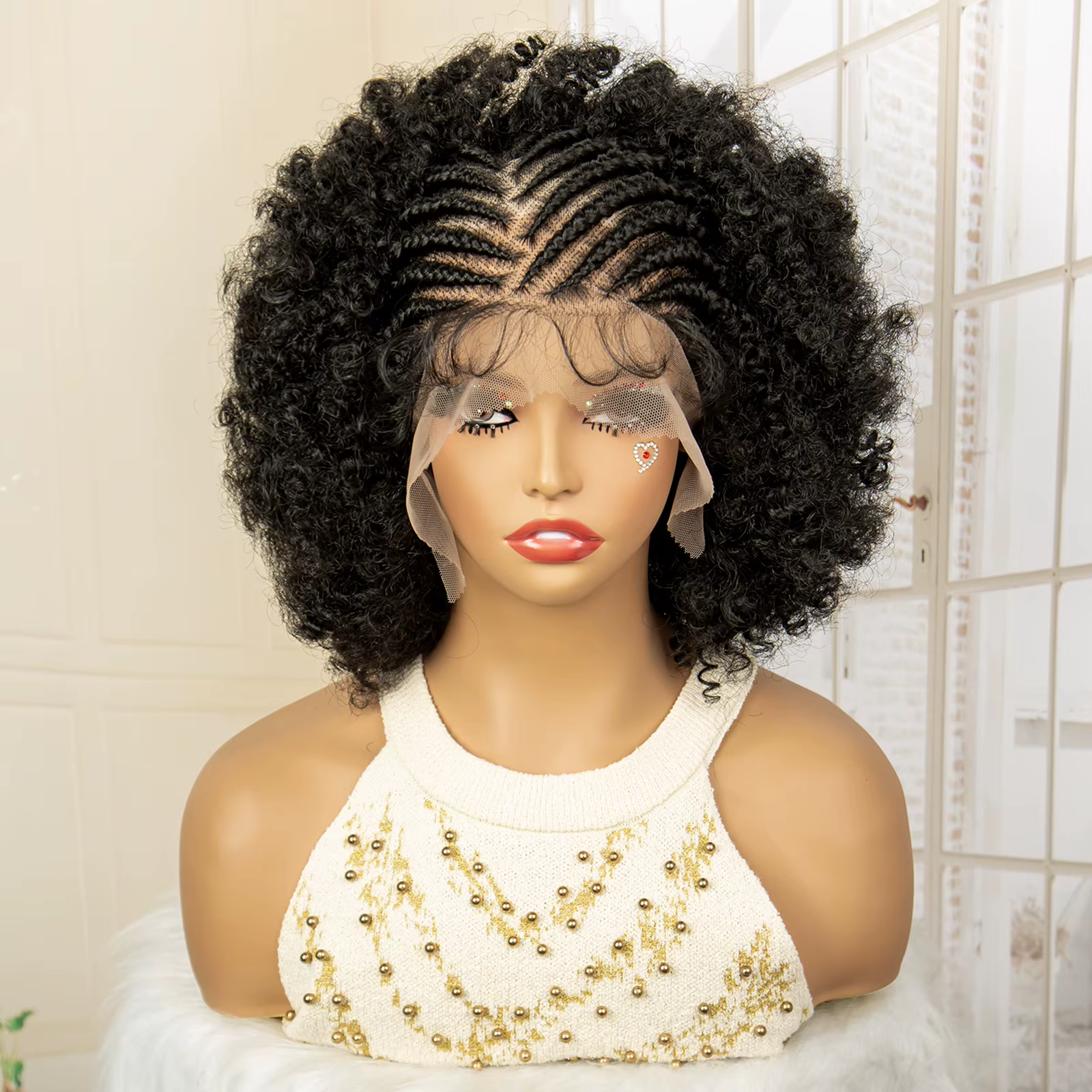 Perruque tressée Afro pleine dentelle pour femmes perruque africaine tresses Cornrow perruque de den