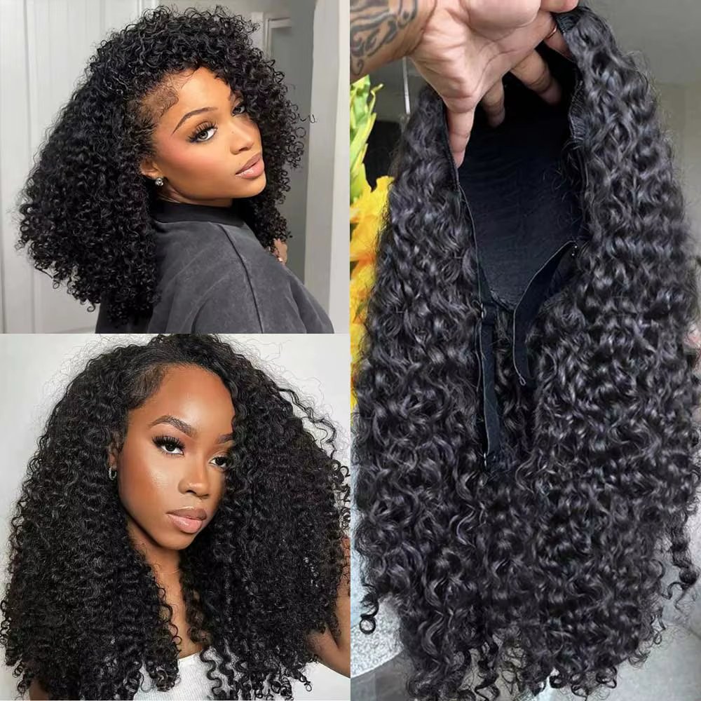 250% demi-perruque cheveux humains Afro crépus bouclés bandeau perruque mise à niveau 3 en 1 demi-pe