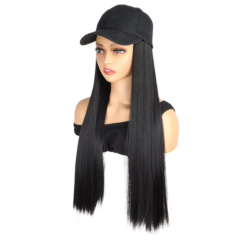 WIGSIN – perruque synthétique longue et lisse de 24 pouces, une pièce, chapeau de Baseball, postiche