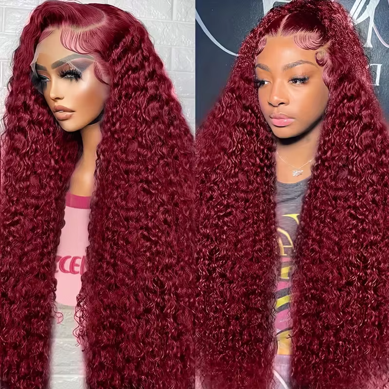 Vague profonde bordeaux 99J 13x6 Hd dentelle frontale perruque cheveux humains 220 densité 36 pouces