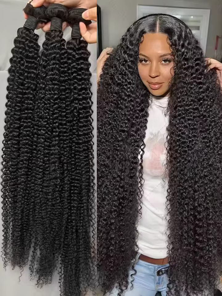 Extensions de cheveux humains brésiliens bouclés crépus non traités 100% naturels Jerry Curly 10-42