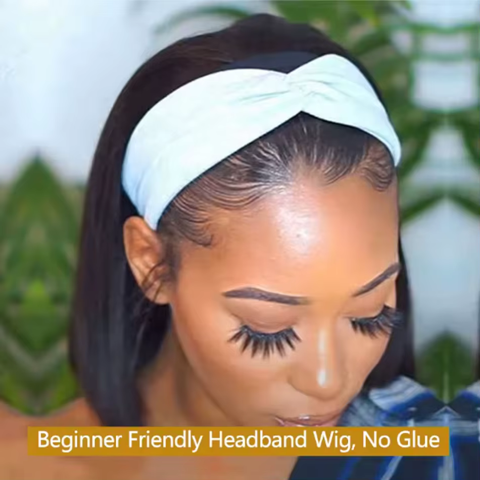 Bandeau perruques cheveux humains droite courte Bob sans colle perruques cheveux humains noir bandea