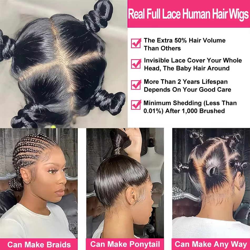 Perruque Lace Frontal Wig 360 HD sans colle, cheveux naturels, Deep Wave, 22 à 30 pouces, pre-plucke