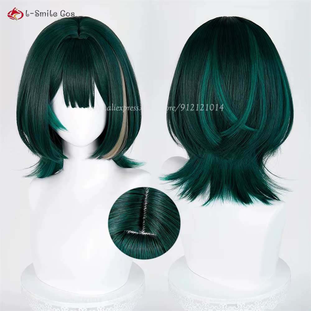 Nefer Cosplay perruque 36 cm vert reflets perruques pour femmes Cosplay Anime perruque résistant à l