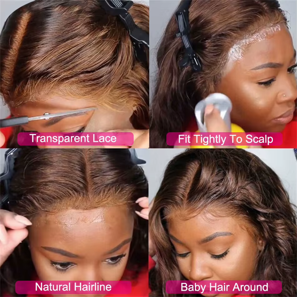 Perruques Lace Frontal Body Wave Marron Remy Pré-Pluckées Couleur Chocolat 13x6 HD Lace Front Cheveu