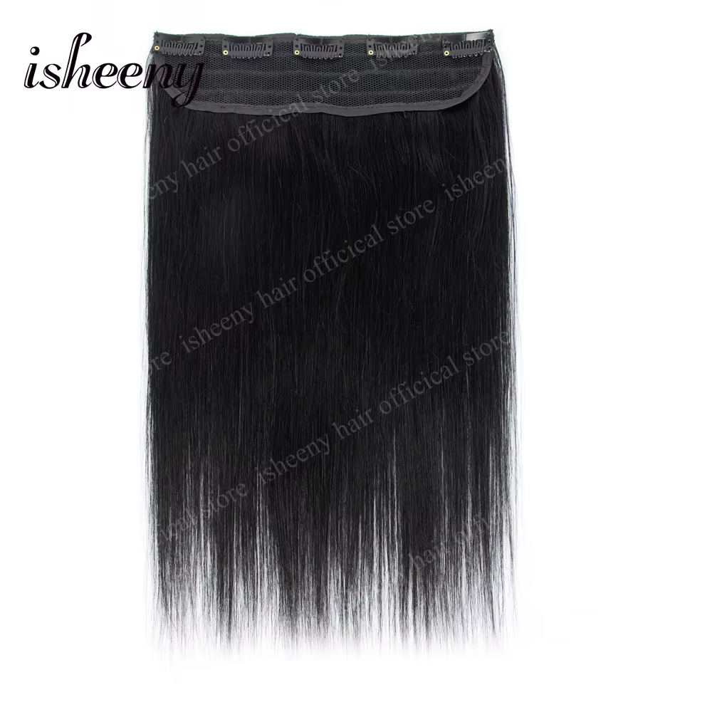 Extensions de cheveux humains Remy brésiliens à clipser, une seule pièce, 5 clips, 14-20 pouces, lis