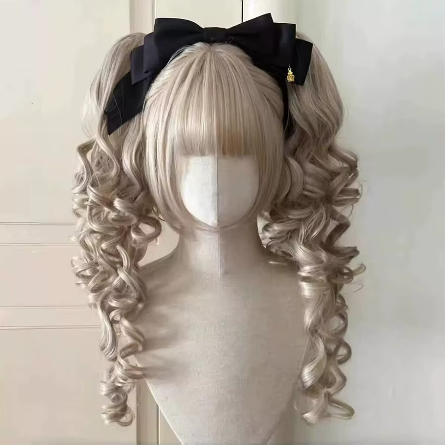 Perruque synthétique bouclée romaine Lolita avec frange, perruque Anime dorée Oberl pour femme, perr
