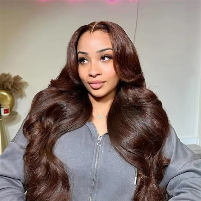 Perruque Lace Frontale 13x6 Ondulée Chocolat Marron 30 36 Pouces, Cheveux Humains Pré-Pluckés Coloré