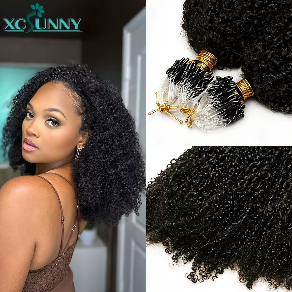 Extensions de cheveux bouclés crépus Micro Ring Loop 4C pour femmes noires, extensions de cheveux bo