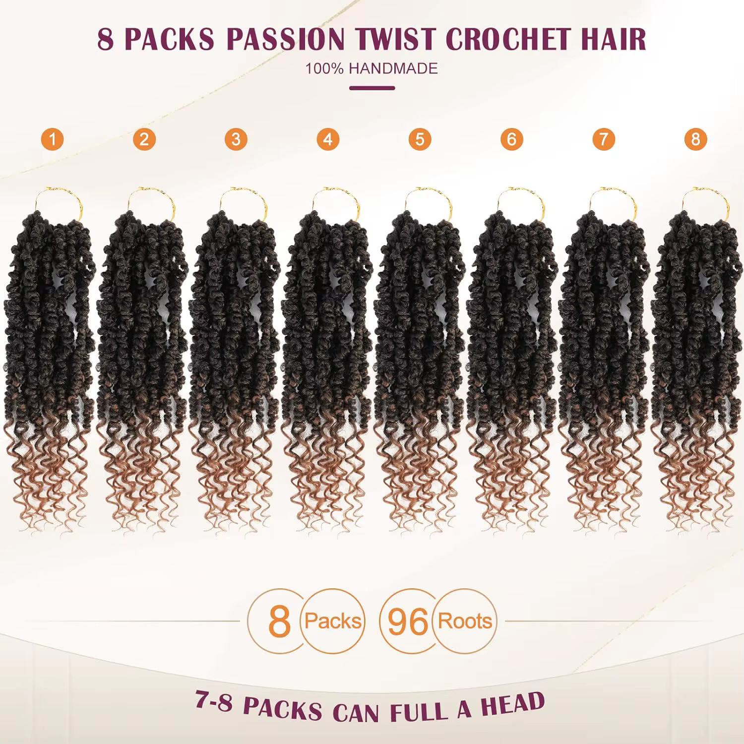 14 pouces Passion Twist Crochet cheveux 8 paquets pré-bouclés Passion Twist cheveux, court pré-boucl