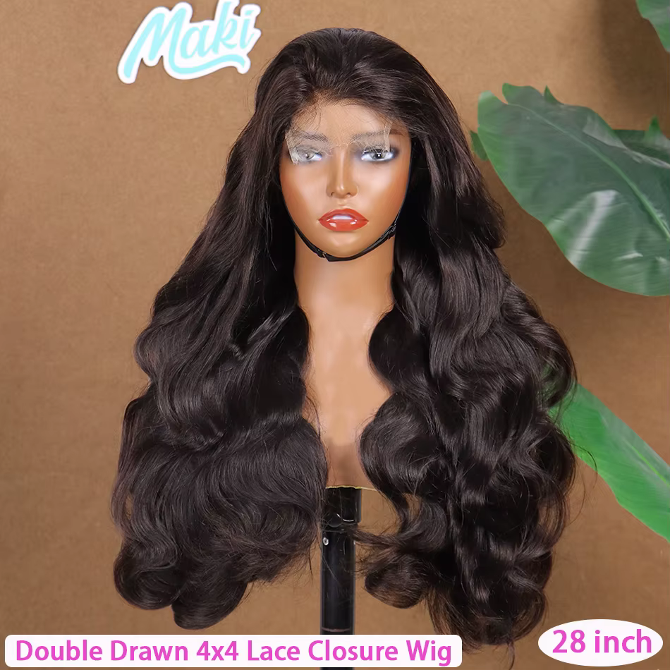 Perruques en cheveux humains Body Wave Double Drawn, avec closure frontale HD 4x4 13x4, pré-épilées,