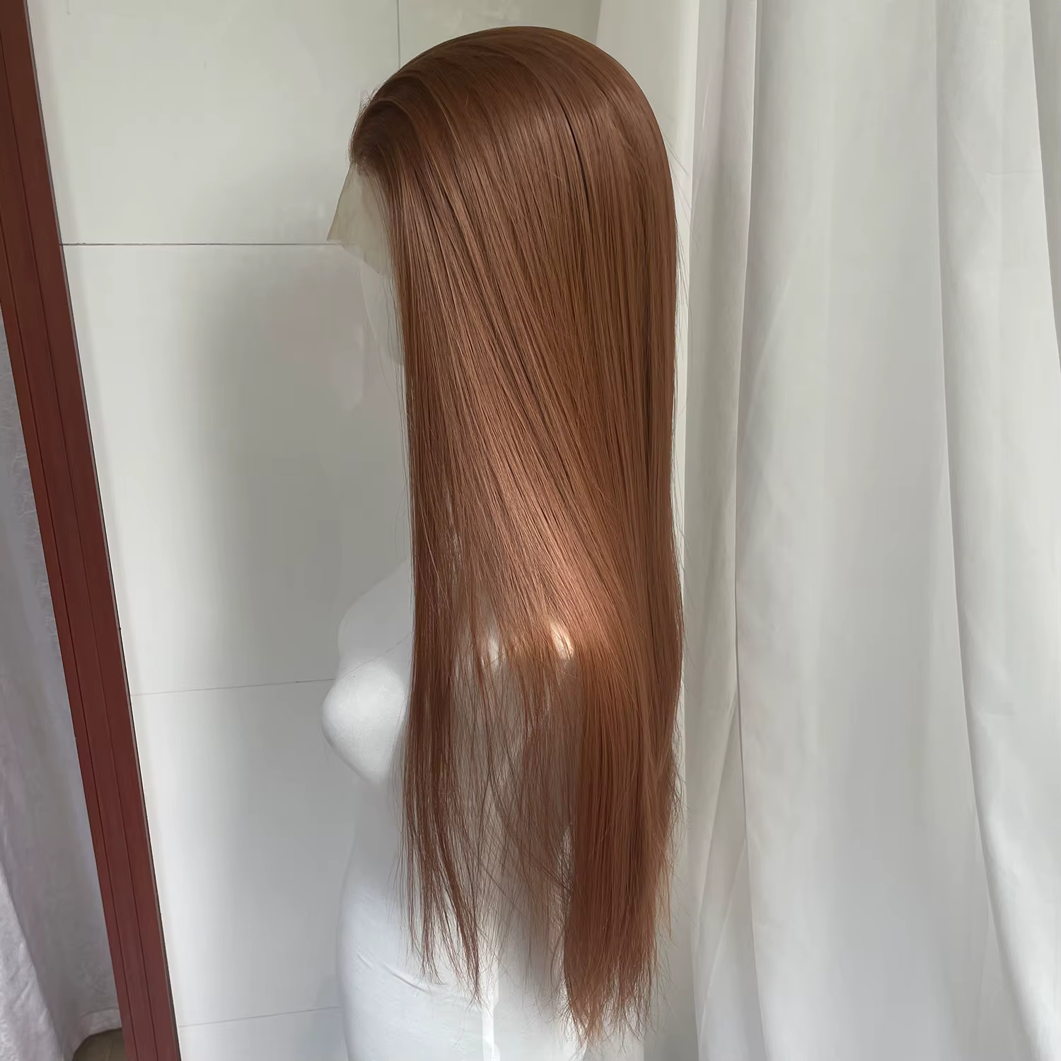 Perruque Lace Front Wig synthétique lisse et longue, brun miel, 13x4, 26 pouces, sans colle, nouée à