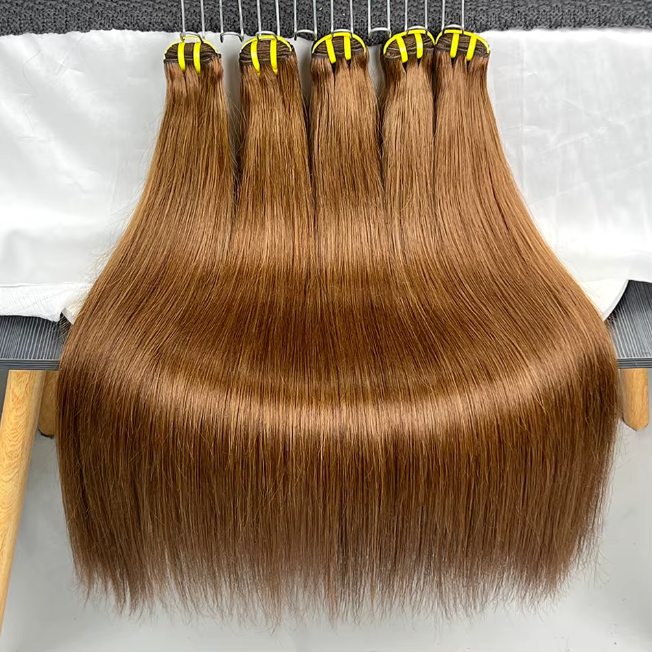 # 4 paquets de cheveux humains lisses de couleur brun foncé, double trame, 100% cheveux vietnamiens,
