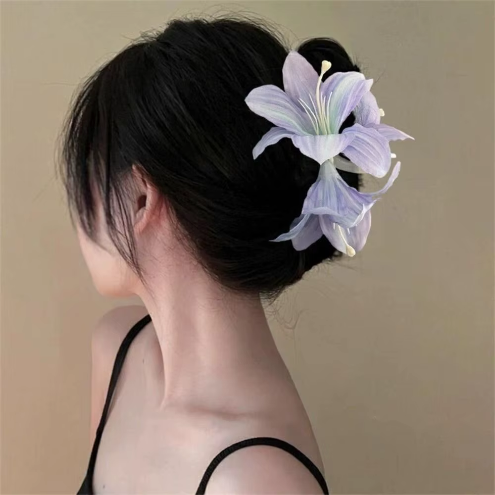 Pince à cheveux requin fleur de lys violet, super nickel é, pinces en plastique, plaque de tête, acc