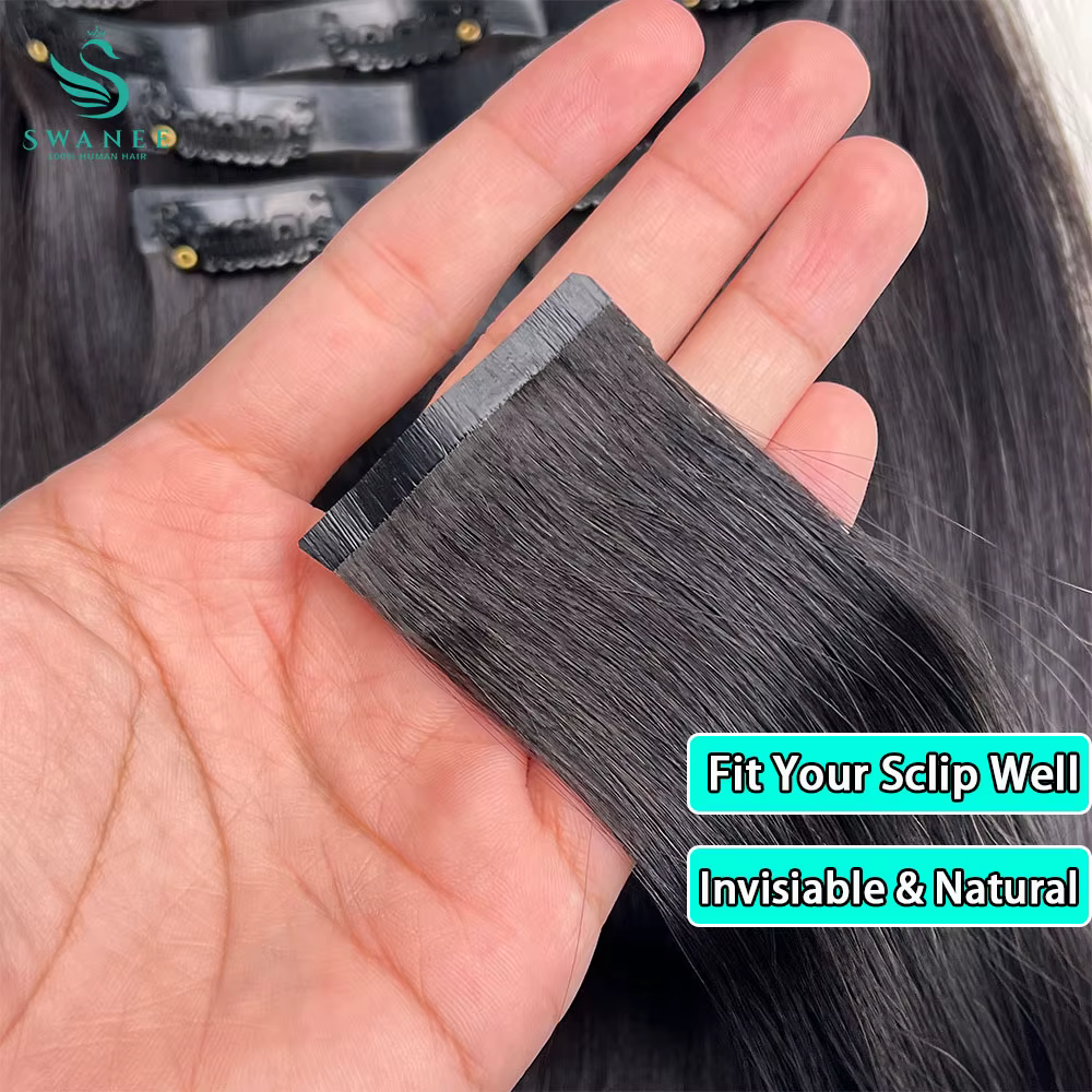 Extensions de cheveux vierges naturels à clipser, cheveux humains vietnamiens lisses, noirs naturels
