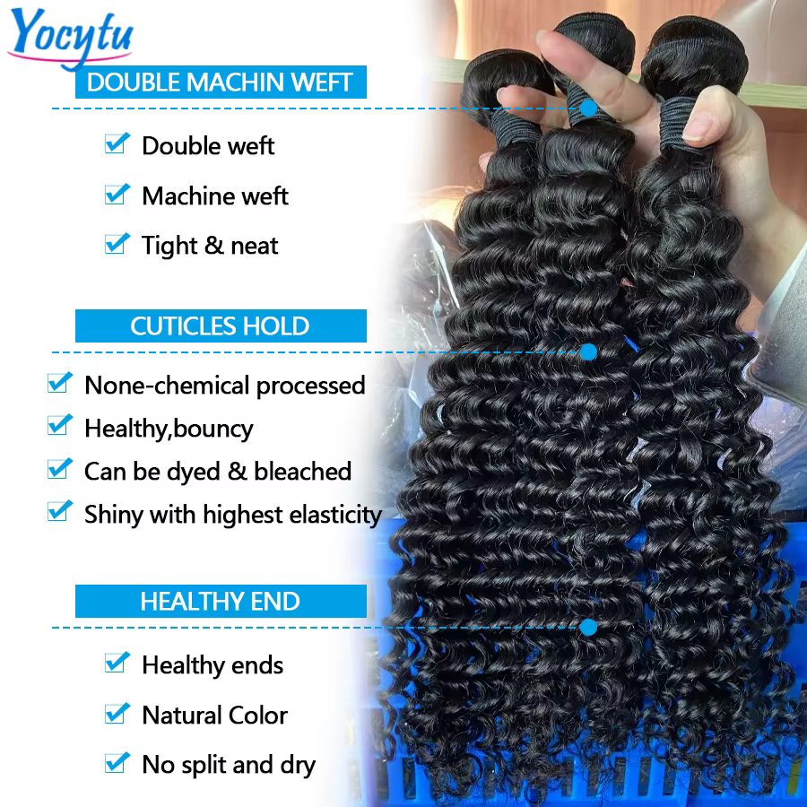 Deep Wave Tissage Humain Hair 24 24 24 Pouces Tissage Brésilien 100% Cheveux Humain YOCYTU Meche Tis