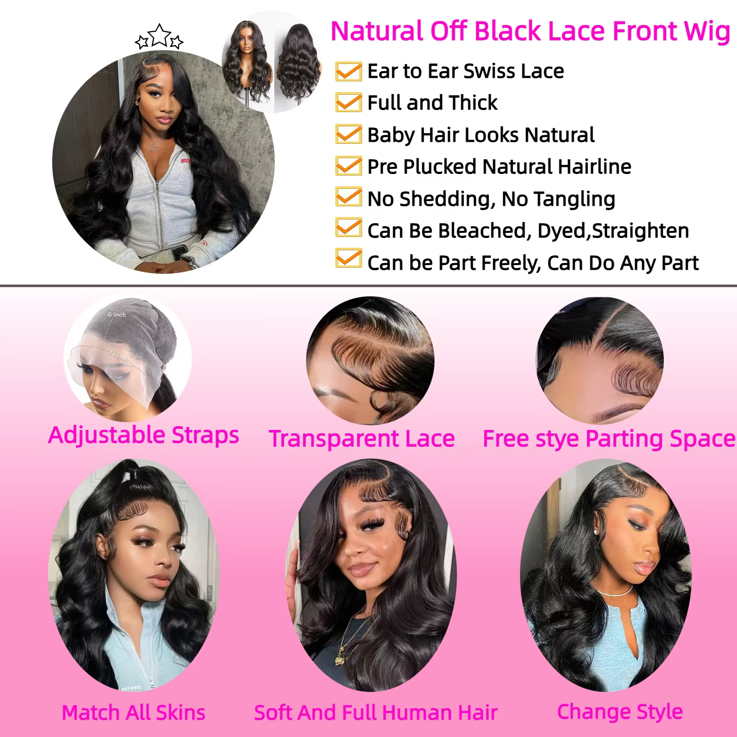 Perruque Lace Front Body Wave 30-36 pouces, densité 200, avec dentelle frontale 13x4 ou 13x6, en che