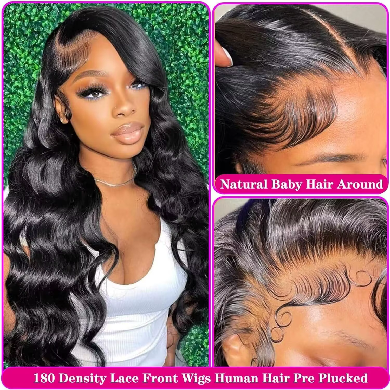 Perruque Lace Front Wig Body Wave naturelle sans colle, cheveux humains, pre-plucked MeltSkins, 6x4,