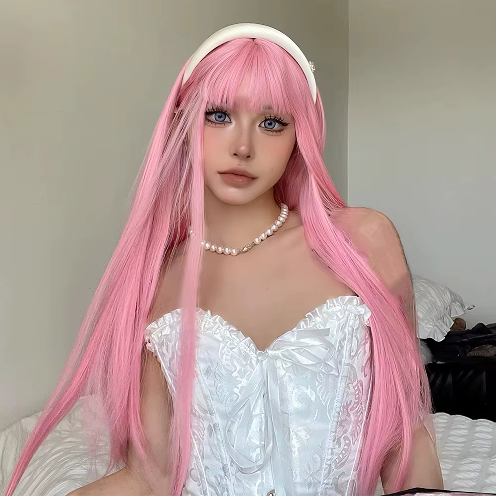 Perruque synthétique longue et lisse rose clair pour fête costumée de cosplay d'Halloween, usage quo