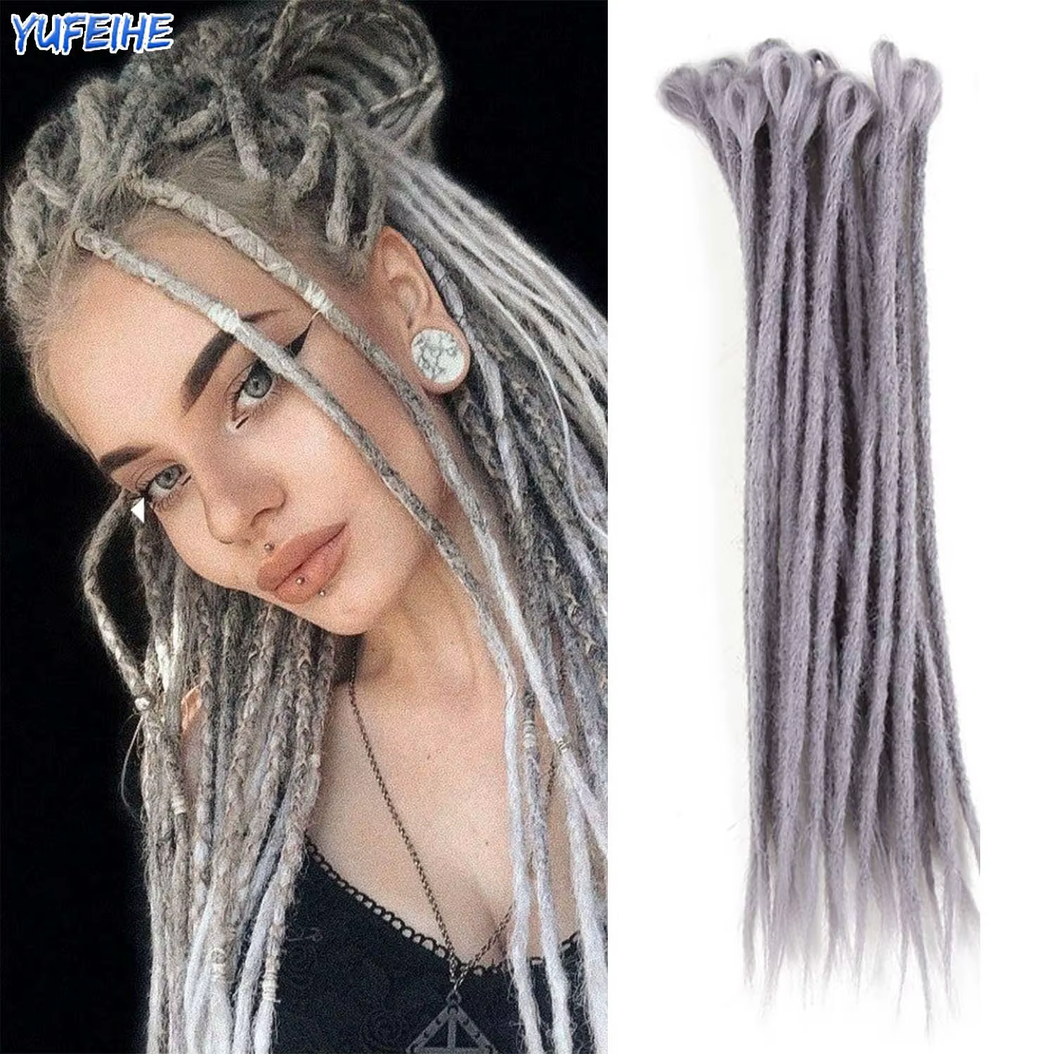 Extensions de Dreadlock Synthétiques Faites à la Main, Cheveux au Crochet, Style Reggae à Extrémité