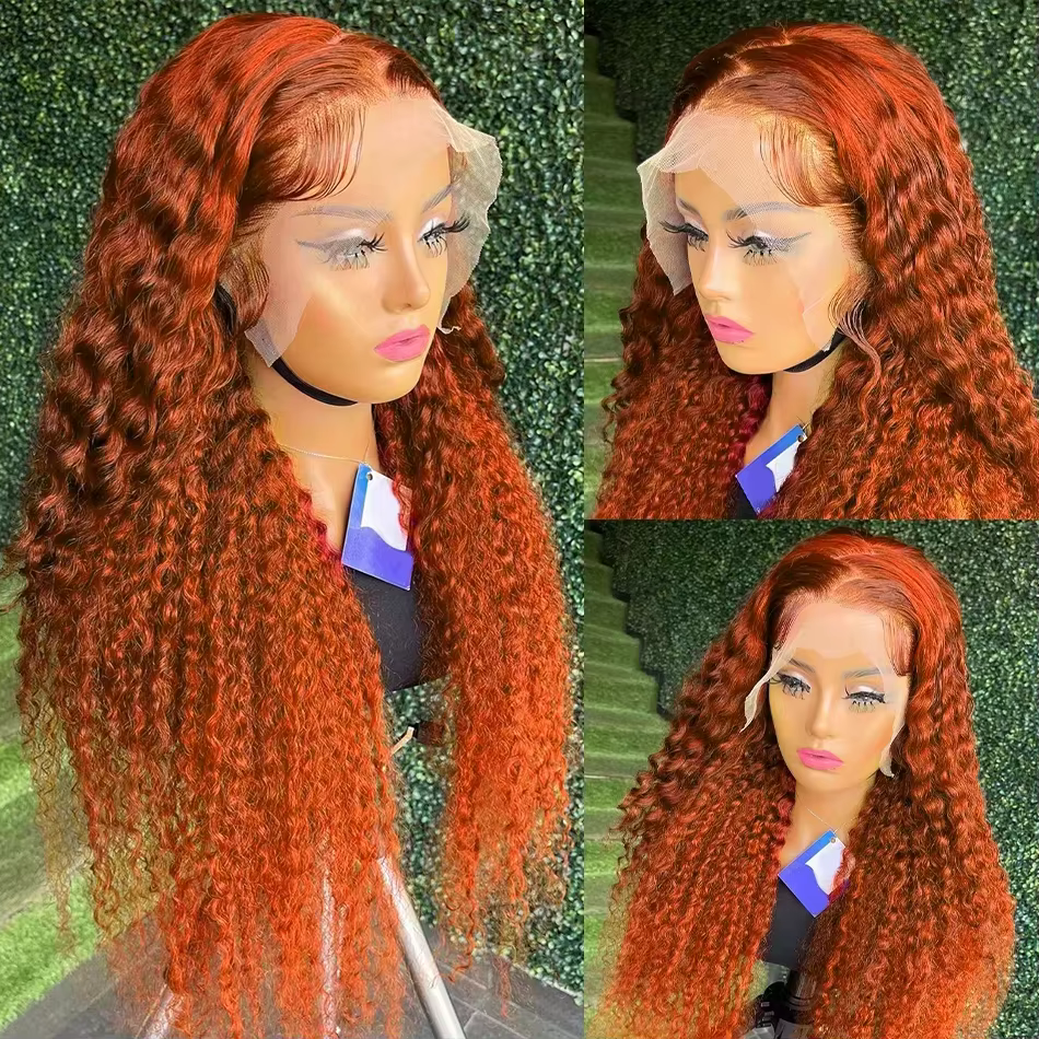 Perruques bouclées profondes 13x4 HD Lace Orange Ginger 30 36 pouces, perruques frontales en dentell