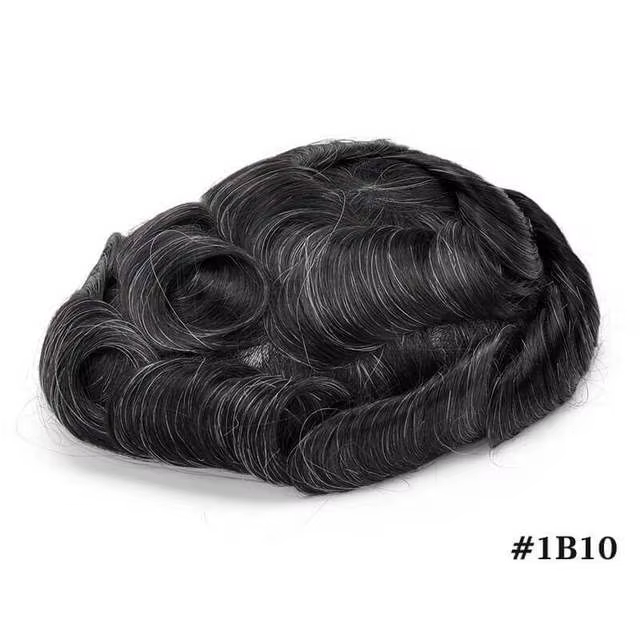 Hommes toupet avec noeuds peau mince prothèse capillaire pleine PU 0.08-0.1 cm indien perruques de c