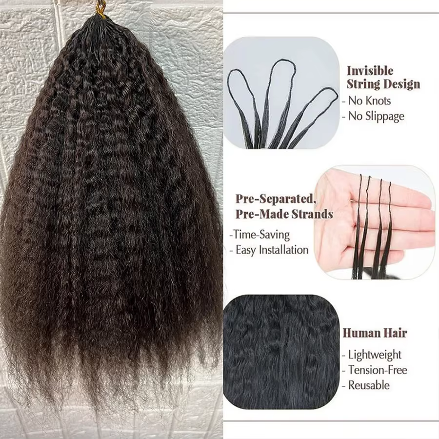 Extensions de cheveux humains au crochet Kinky Straight, pré-séparées, sans nœuds, en lots, effet pl