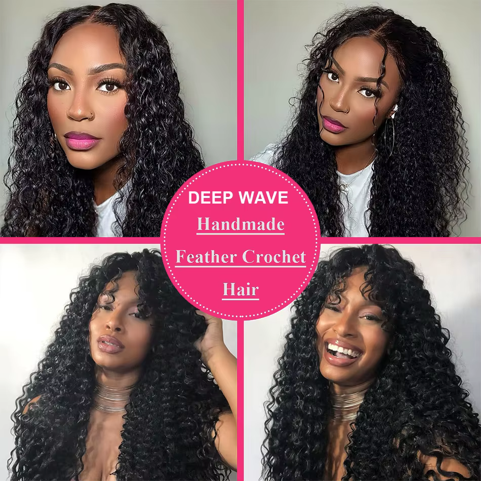 Extension de cheveux 100% naturels bouclés profonds, plumes au Crochet, pré-séparées, sans nœuds, po