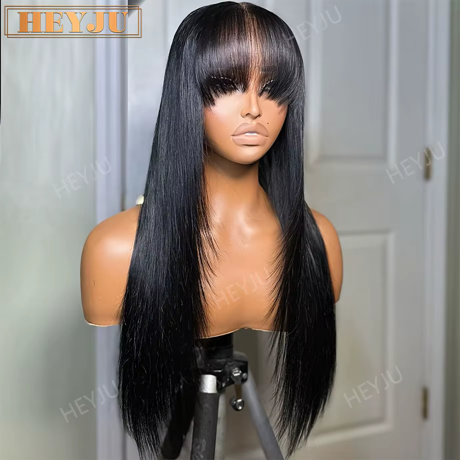 Perruque sans colle avec frange, cheveux humains, dentelle HD 3x1, perruques lisses en cheveux humai