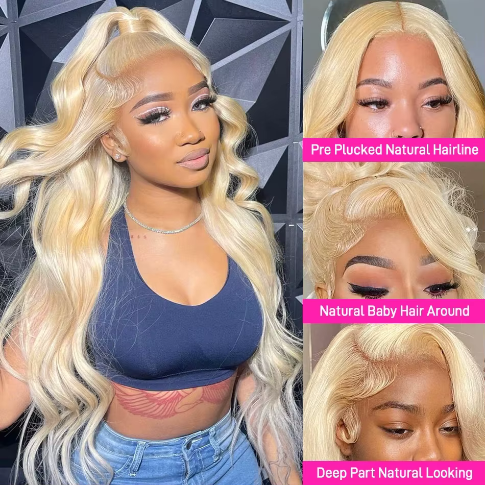 Perruque en cheveux humains blonds 613, 13x6 Body Wave, perruque frontale en dentelle HD 13x4, 30-38