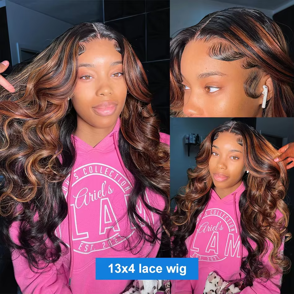 13x4 Ombre dentelle avant perruque cheveux humains mettre en évidence les cheveux humains 220% densi