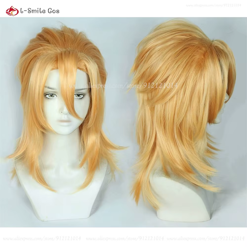 Perruque de Cosplay Anime Diego Brando, perruques dorées de 60cm pour hommes et femmes, perruque de 