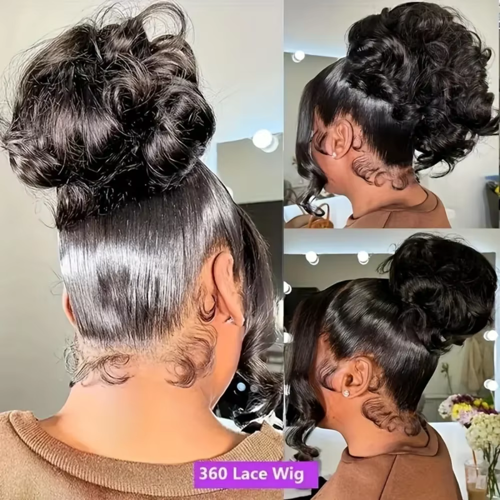 Perruque 360 Full Lace Frontal Body Wave en Cheveux Humains Péruviens, Couleur Naturelle, avec Sangl