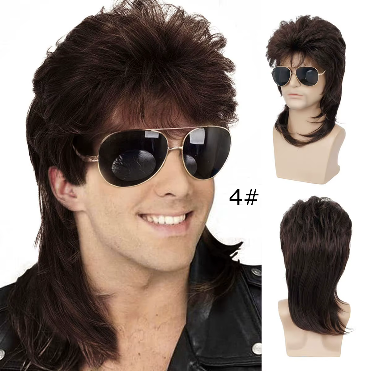 Perruques Mullet Synthétiques pour Hommes, Accessoire de Fête Fantaisie Noir pour Costumes Années 70