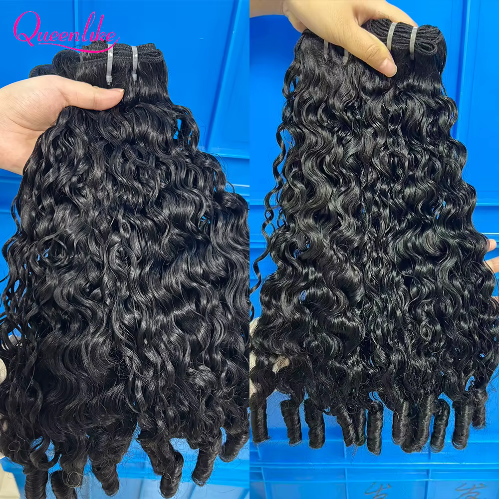 Queenlike birman bouclés cheveux humains crus paquets 15A Double dessiné 1/3/4 paquets Pixie bouclés
