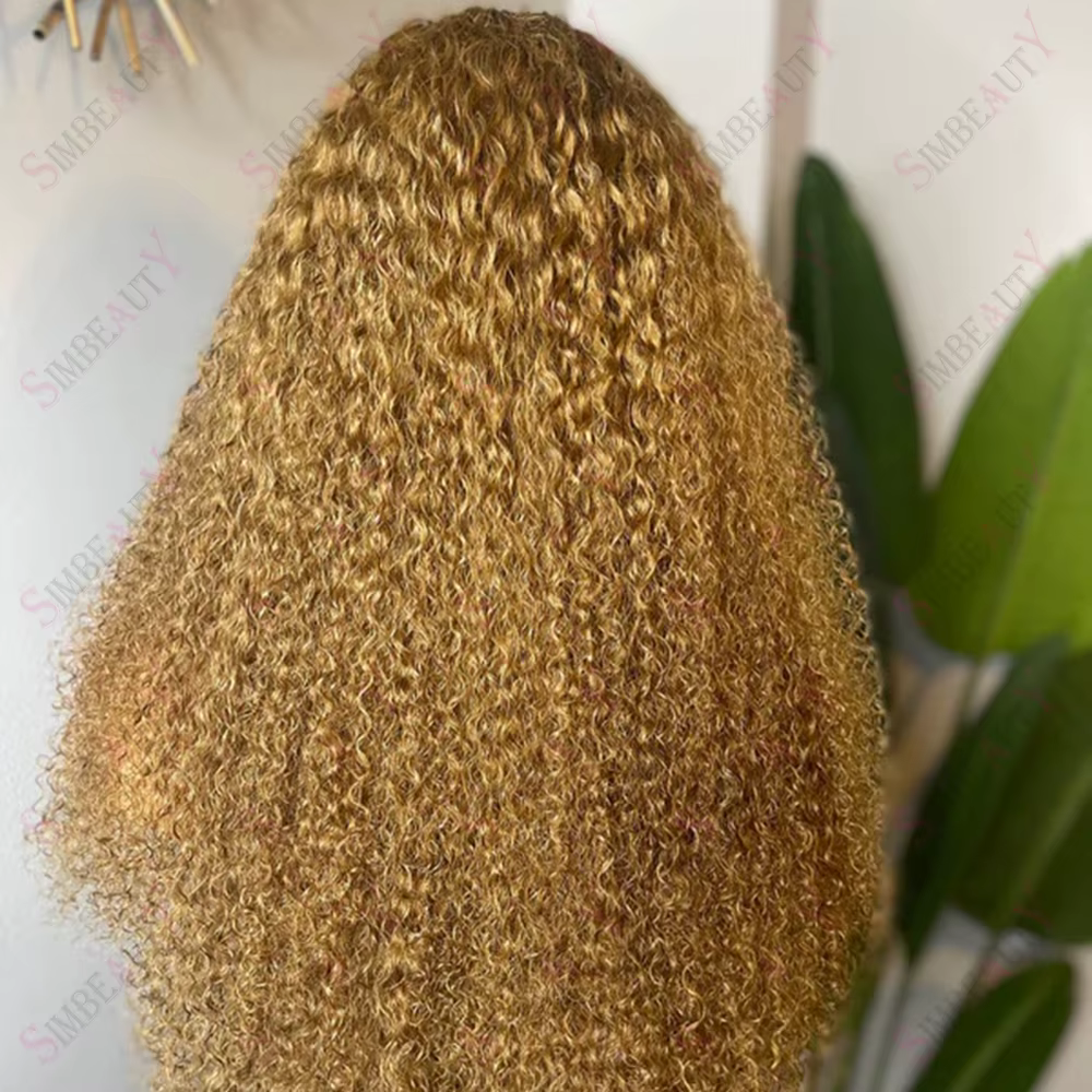 Perruques V-Part Blond Miel Mèches Dorées Cheveux Humains 100% Non Traités Bouclés Crépus Ombré Brun