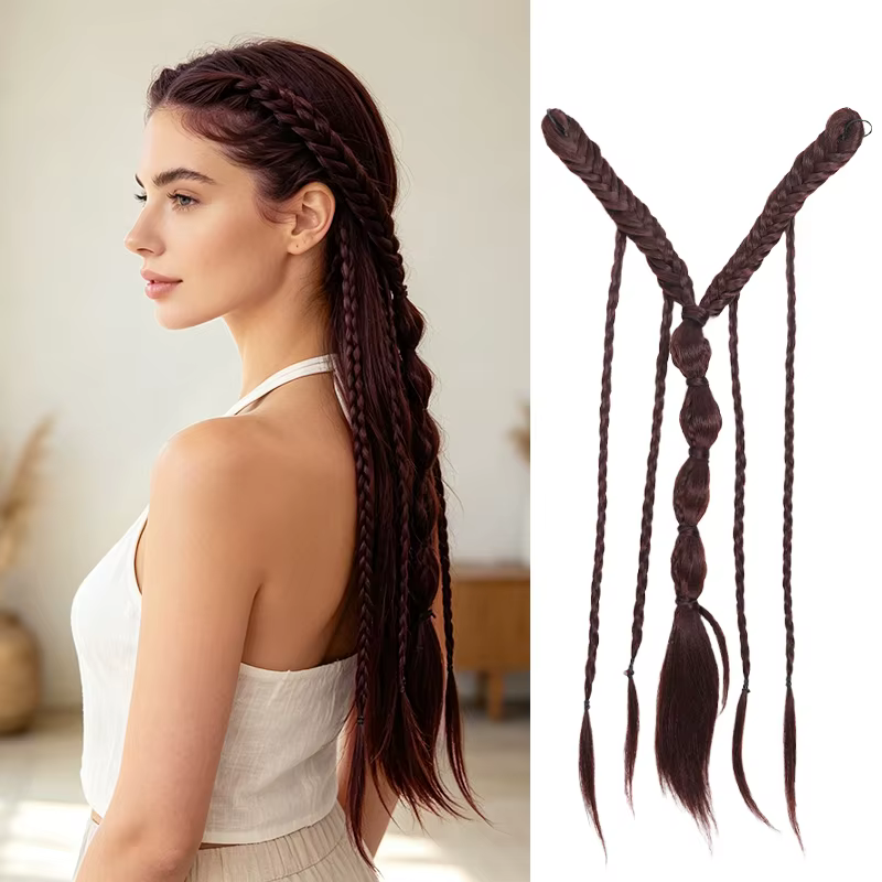 Extensions de cheveux tressés style elfe à demi-tête avec pinces BB, fausses extensions en fibre syn