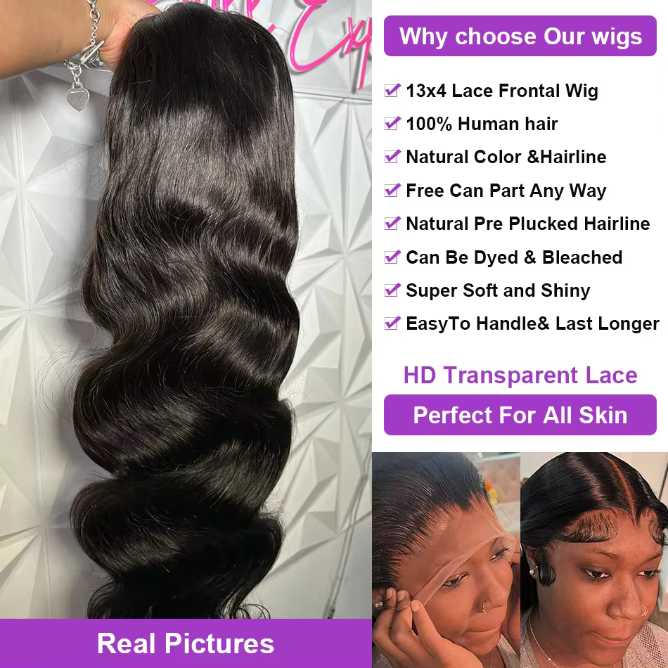 Perruques Bling Hair en cheveux humains, densité 180, ondulées, avec frontal en dentelle 13x6 et 13x