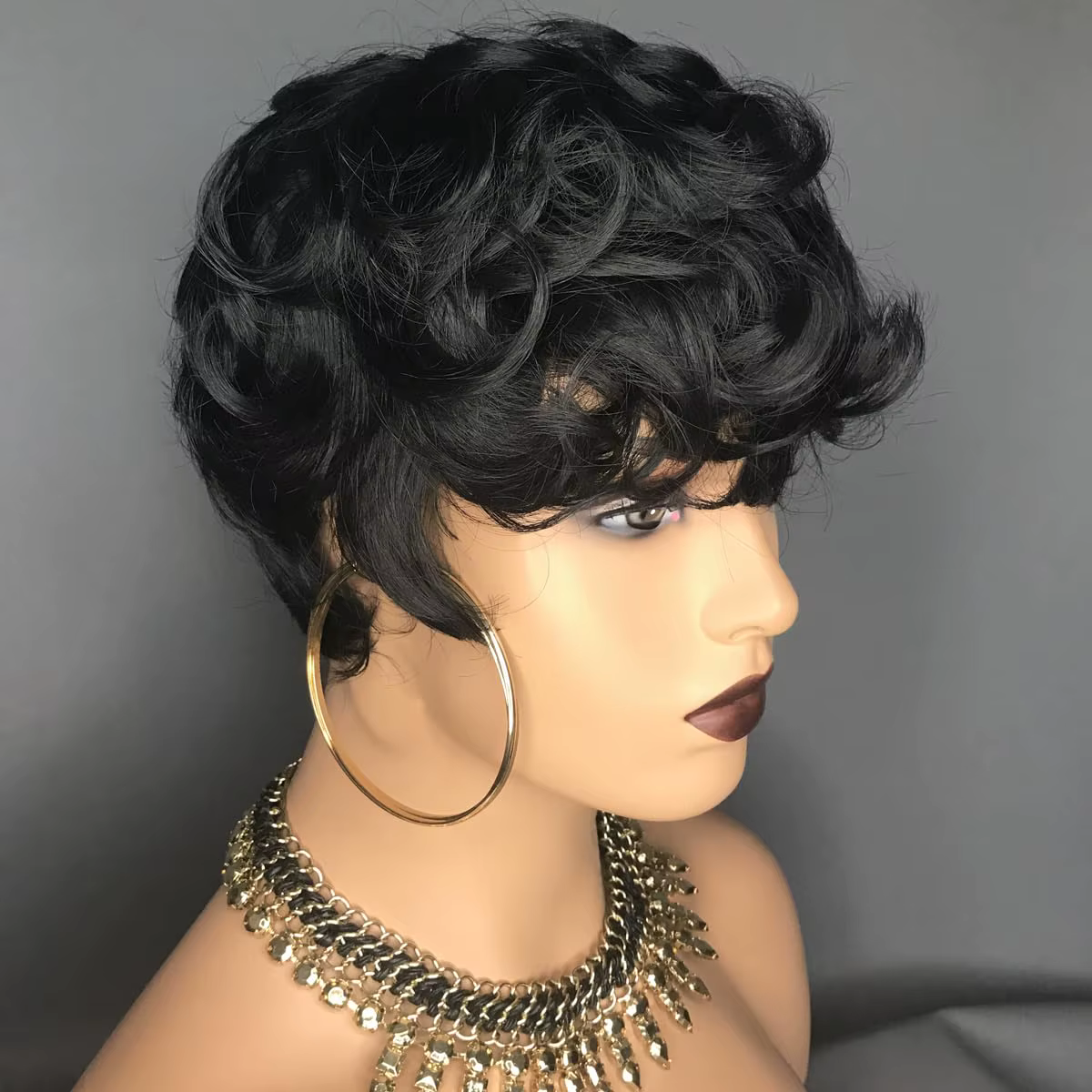 Perruques courtes de style pixie pour femmes noires, perruques courtes noires bouclées de style pixi