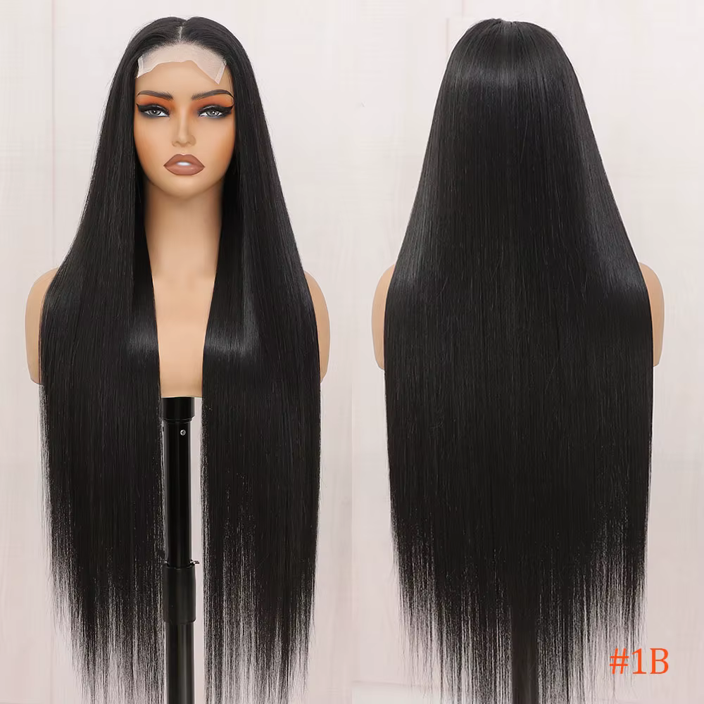 Perruque Lace Wig synthétique lisse 4x4 de 36 pouces, perruques en Fiber de haute température à refl