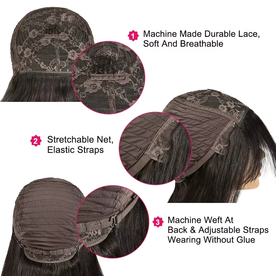 Perruque soyeuse cheveux humains pleine Machine faite droite 100% perruques de cheveux humains avec 