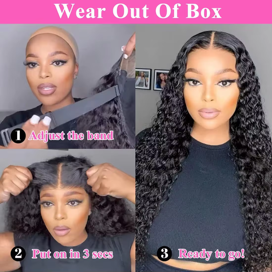 Perruque Bling Hair 180 Density Deep Wave 5x5 sans colle, cheveux humains prêts à porter, avec closu