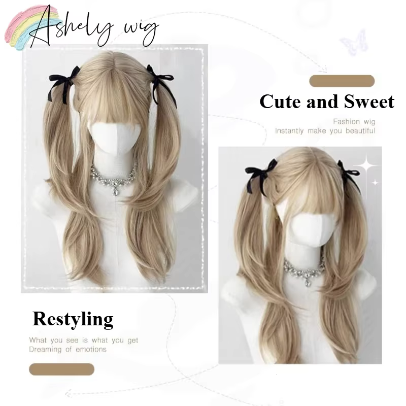 Perruque synthétique blonde avec frange pour femme, cheveux raides moyens, fibres de degré de chaleu